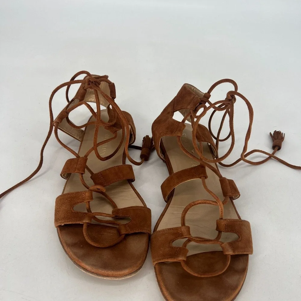 Stuart Weitzman Suede Roman Gladiator Flat Tie Womens 7.5 Brown